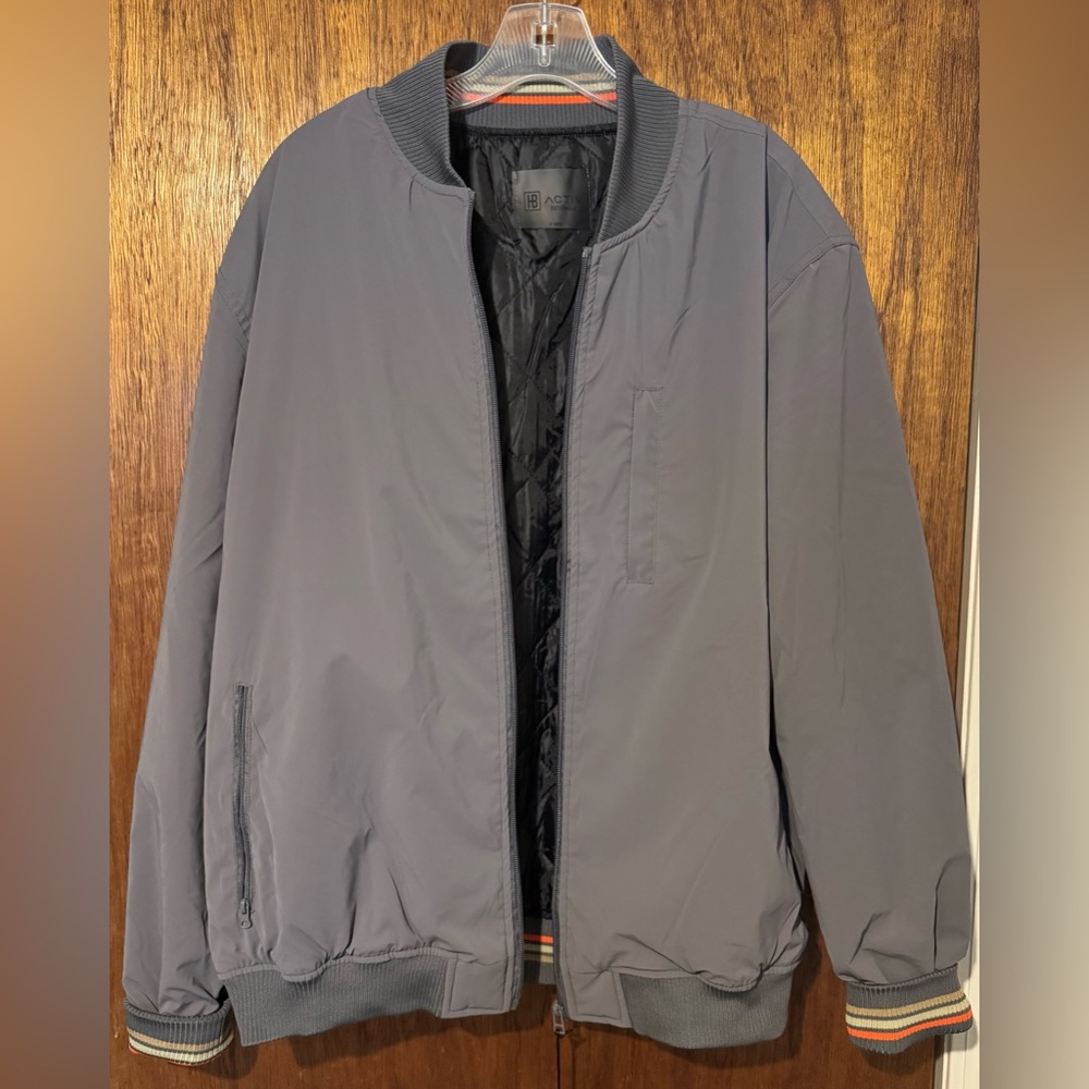 Hudson & Barrow Gray Bomber Jacket Size XL Orange Trim Minimalist Streetwear